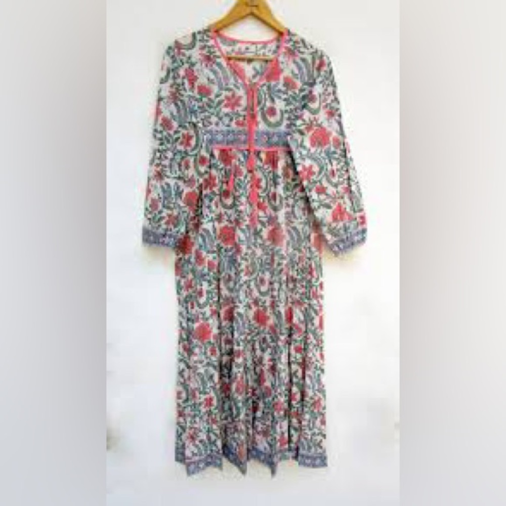 Karni Floral Block Print Tiered Maxi Dress